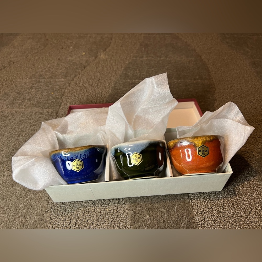 Japanese Small Handcrafted Mino Ware Sake Cups Set of 3 Mini Japan Traditional
